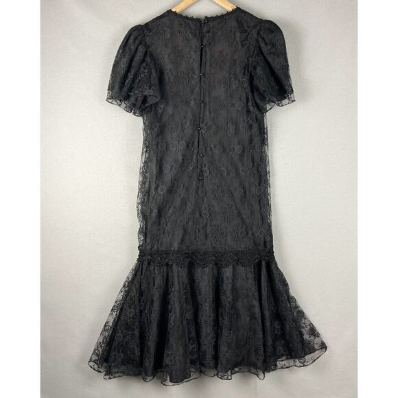 Vintage Witchy Whimsigoth Dress Womens 14 Black Lace Floral Goth Barbara Chodos - Picture 11 of 16